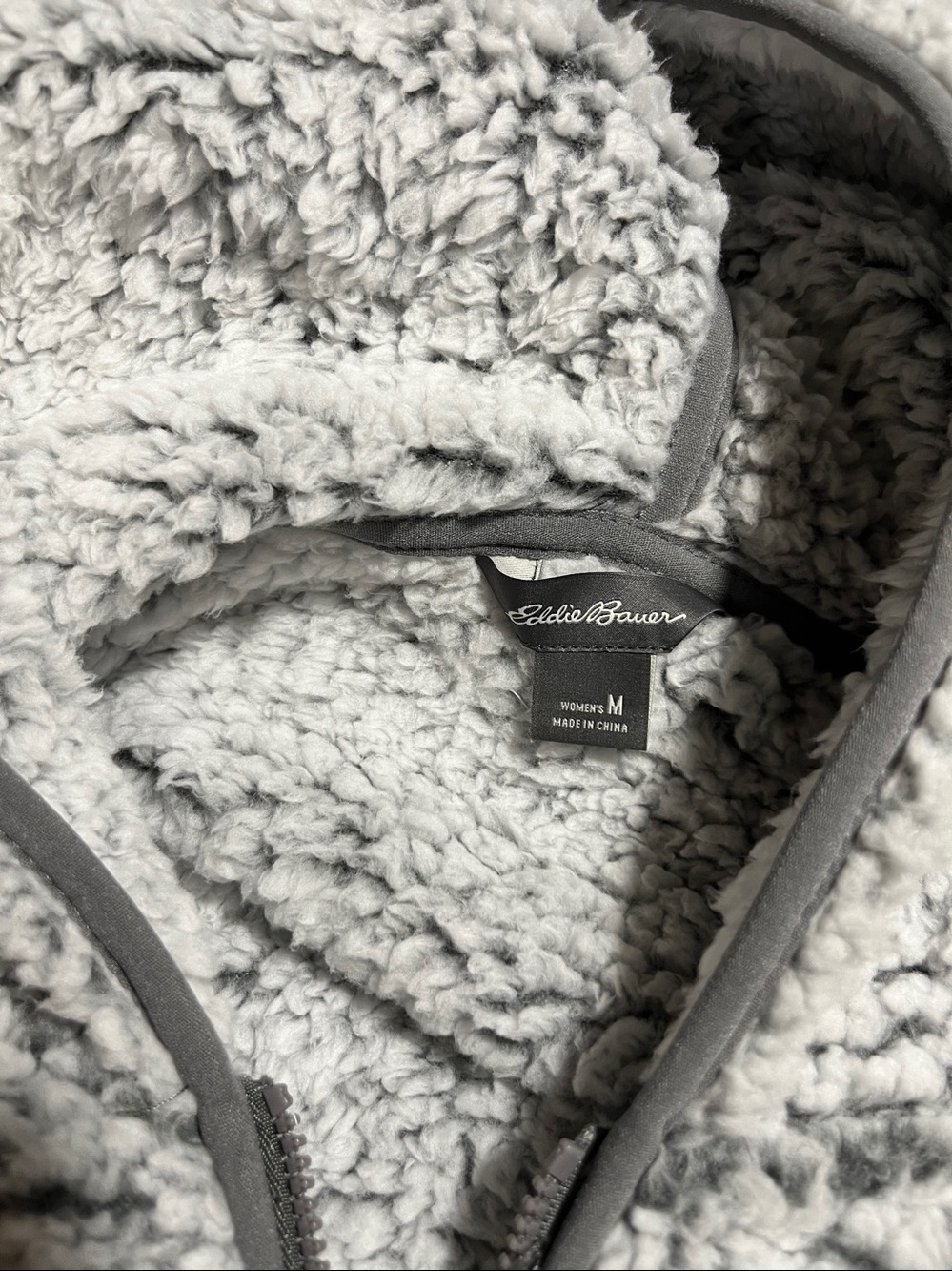 EDDIE BAUER Gray Fireside Plush Sherpa Half-Zip Pullover Hoodie M NWOT - Picture 9 of 11